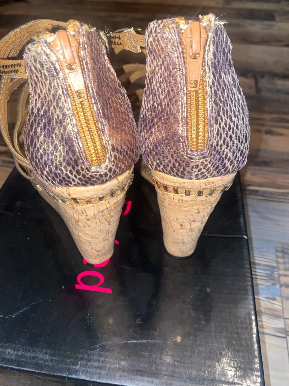 Not Rated Gold Snake-Print Strappy Wedge Sandals